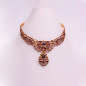 Necklace-set with rubies, sapphires and zircons