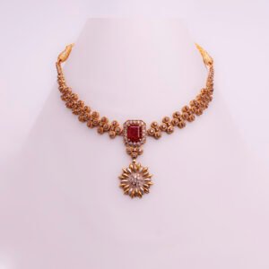 Necklace-set with rubies and zircons