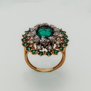 Green Beryl Ring with zircons