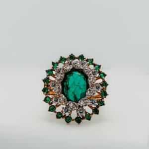 Green Beryl Ring with zircons
