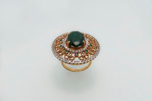 Green Stone Statement Ring with Zircons