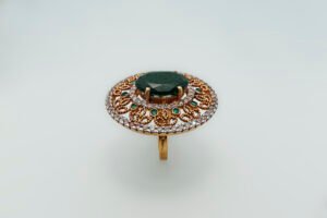 Green Stone Statement Ring with Zircons